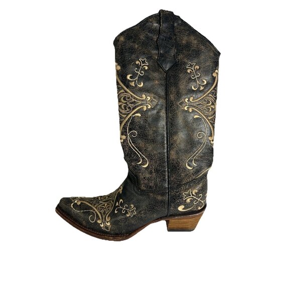 Vintage 90s Western Cowboy Boots Leather Filagree Floral Embroidered Womens 7 - Picture 5 of 12